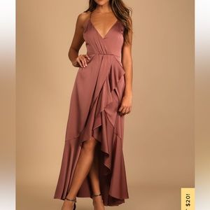 Lulu’s Enchanted Moments Mauve Pink
Satin Ruffled High-Low Dress